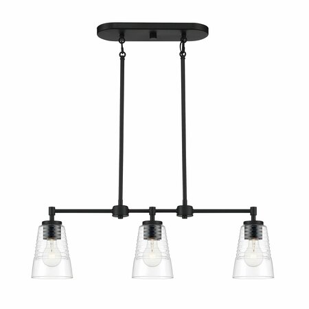 DESIGNERS FOUNTAIN Ingo 60 Watt 3 Light Matte Black Pendant with Clear Ribbed Glass Shade D230M-IS-MB